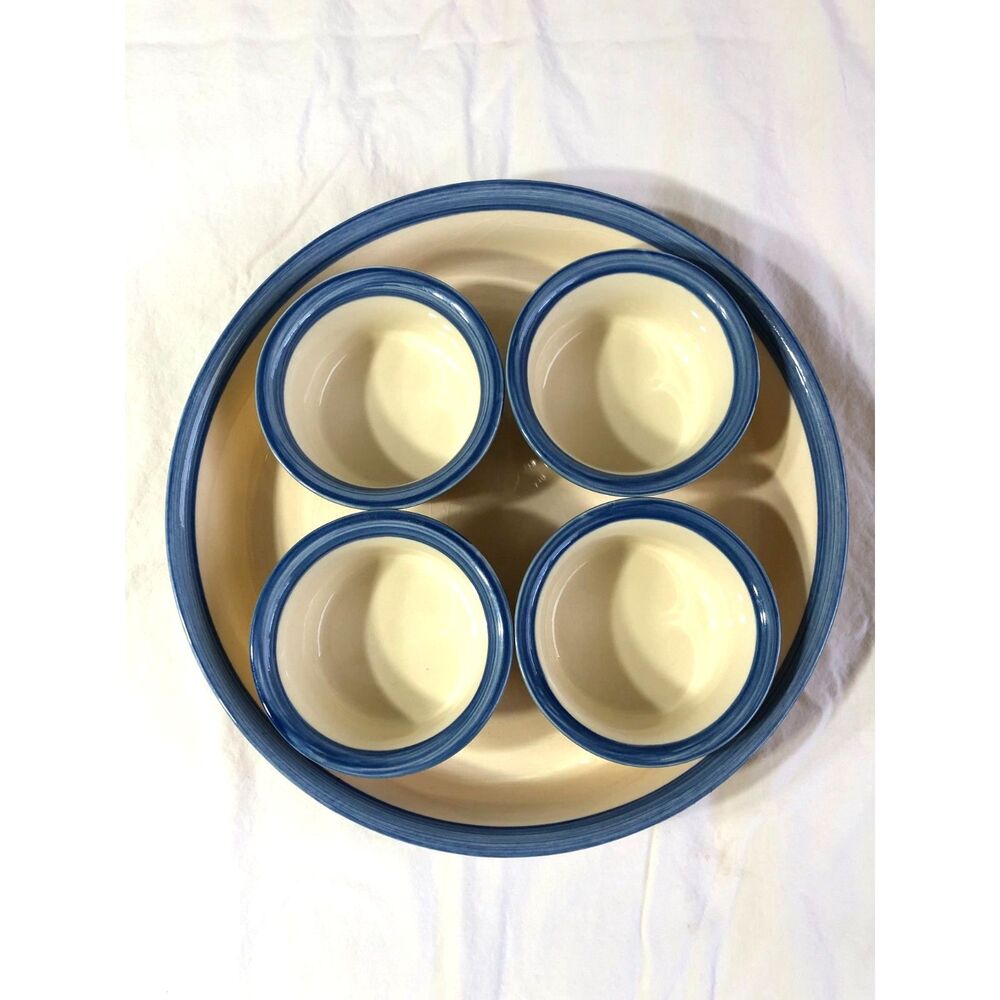 Ulster Ceramic Mediterraneo 5 Pc Chip Dip Serving Set Platter Bowls Hand Painted